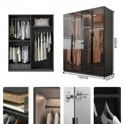Full Height Luxury Wooden Wardrobe with Glass Doors