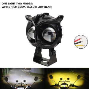 KEVANLY | 1/2pcs Owl Style Dual Color Motorcycle Headlight 2 Modes Auxiliary Spotlights Motorbike Scooter Fog Lamp UTV ATV Running Lights