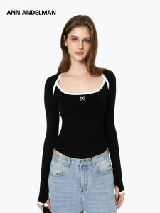 ANN ANDELMAN | Celebrity Inspired Contrast Color Envelope Neck Fitted T-shirt
