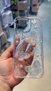Elegant Glittering Butterfly Hard Back Case for Smartphones - Clear Soft Rim Protection
