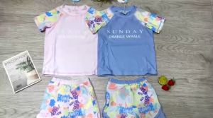 Đồ bơi bé gái 2 mảnh áo ngắn tay phủ bụng quần đùi 2 lớp kín đáo đáng yêu chất liệu thun lạnh thoáng mát BINSPORTS BB030