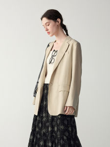 MSLAN Spring Fashion Lightweight Linen Silk Breathable Stylish Patchwork Suit Casual Commute Style Long Sleeve Single Button