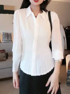 Shalldoer | Unique Beautiful Long Sleeve Pleated Slim Fit Shirt For Women Autumn 2025 New Style Casual Round Neck Top Skin-friendly Breathable