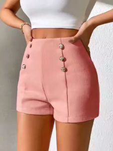 BM Casual Plain Printed Front Buttons Trouser Shorts