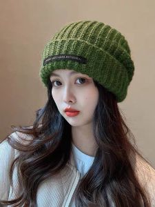 Warm Knitted Woolen Hat for Women Winter Fashionable Ear Protection Small Face Effect Versatile No Brim Cap Knitwear