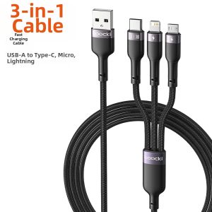 Toocki | 3-in-1 100W Fast Charging Cable for Multiple Devices with iPhone 15 Compatibility