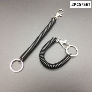 3pcs Retractable Coil Spring Keychain Colored Coil  Ring Lobster Buckle  SpiralHanging Cord Umbilical CordPrevent Key Lost