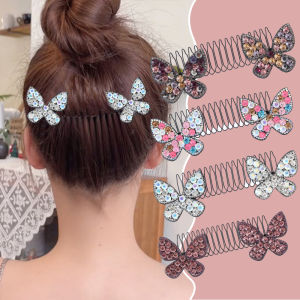 Sweet Rhinestone Butterfly Bow Hair Comb Finishing Clip Invisible Comb Teeth Hair Holder U Shape Hair Styling Comb