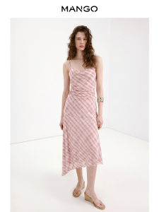 Mango | French Plaid Print Sheer Asymmetric Hem Resort Dress