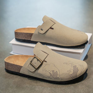 Mens Summer Outdoor Wear Trendy Casual Slip-On Soft Wood Office No-Back Birkenstock Slippers Comfortable Breathable Sandals