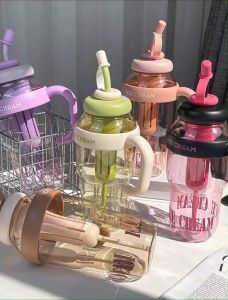 1.5L Colorful Cute Water Bottle Sport Cup 1400ml With Straw Handle Filter Portable Tea Tumbler Water Cup 多巴胺运动吸管大容量水杯水壶