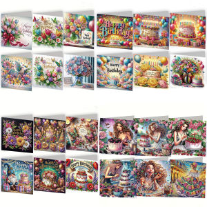 6-piece/set DIY diamond painting birthday card set featuring unique flower bird and pattern designs rhinestone diamond paint