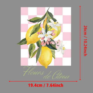 Watercolor Lemon Flower Pink Checkered Transfer Patches For Clothes/Bags Sticker DIY Washable Shirt Iron-on Thermal Stickers