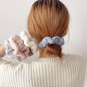 5pcs Hair Scrunchies Furry Elastic Band Women Girl Ponytail Holder Rubber Ties Accessories Plush Faux Fur Soft Chiffon Headband