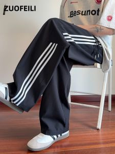 ZUOFEILI | American Striped Ice Silk Cool Breathe Mens Casual Pants