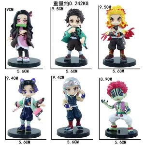 Bandai | 6Pcs Set Anime Demon Slayer Figure 7cm Kamado Tanjirou Kamado Nezuko Mini Cute Edition Pvc Doll Toy Desktop Ornament Gift