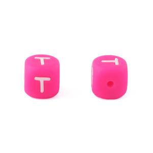 20pcs/Lot Square Hot Pink 12mm Silicone Letter Beads For Jewelry Making DIY Bracelet Necklace Earrings Etc Handmade Accessories