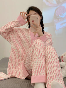 Pure Cotton Long Sleeve Sleepwear Set for Women Sweet Cute Pink Letter Home Clothes 2023 New Style V-neck Open Cardigan
