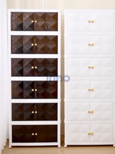 INHO L50-80cm (1-6 Layers) Deluxe Diamond Design Storage Cabinet 2 Door Storage Box With Rollers