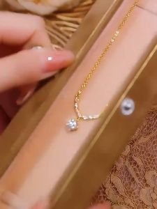 COD rantai leher perempuan emas 916 original malaysia gold necklace womens opal brilliant round zircon pendant jewelry for girlfriends gifts 项链