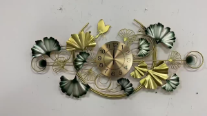 39 Inch Large Wall Clock 3D Ginkgo Leaf Metal Wall Decor Silent Non Ticking Decorative Clock for Living Room Bedroom Home Decor