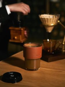 แก้วน้ำ แก้ว มินิมอล แก้วกาแฟ แก้วใส แก้วมินิมอล ใส 400 ml พร้อมหลอดแก้ว ฝาปิด ปลอกหนังกันร้อน