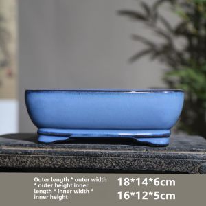Purple Sand Flower Pot Rectangular Oval Ceramic Bonsai Pot with Tray and Base for Looking for Pottery Township Desktop Pot
