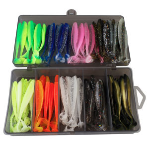 Soft Tail Bait Set Fake Bait 5.5-12cm Two-color Fishing Lure with Lead Head Hook Multiple Sizes for Angling