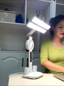 Dual Head LED Eye-Caring Desk Lamp with Cooling Fan Dimmable 3 Color Temperature Reading Light for Student Office Dorm