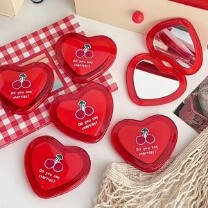 Gương Cầm Tay 2 Mặt Trái Tim Cherry Phong Cách Hàn Quốc