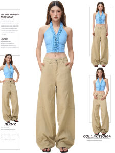 MZVZ | Quần Jeans Màu Be American Vintage Curved Saber Cho Phụ Nữ Mùa Thu