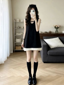PEIZIXUAN | French Style Sleeveless A-Line Black Dress Summer