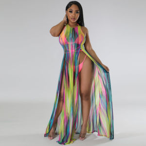 ชุดเดรสผ้าตาข่ายเปิดไหล่พิมพ์ลายสำหรับผู้หญิง กระโปรงทรงเอยาวคลุมเข่า แขนยาว ฤดูใบไม้ผลิ ฤดูร้อน ฤดูใบไม้ร่วง ฤดูหนาว