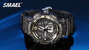 SMAEL Top Luxury Brand Mens Watch Outdoor Sports Waterproof Watches Dual Time Display Quartz Wristwatches Rubber Digital Clock