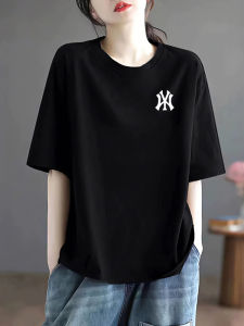 Outlet 2025 New 100% Pure Cotton Women Summer Trend Loose Print Short Sleeve Casual Style Universal Fit Student Couple Youth