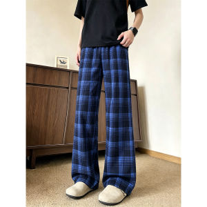 ZHUOCAN | Quần Dài Nam Họa Tiết Caro Đỏ Phong Cách Retro Mùa Hè