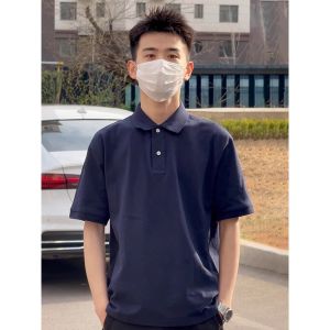 Youthful Feeling Dark Blue Short Sleeve Mens Polo Shirt Summer American Retro Style Half Sleeve T-Shirt College Fashion