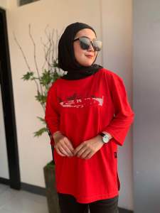 Kaos kemerdekaan merah motif peta atasan wanita oversize arzheina terbaru / kaos HUT RI 2024