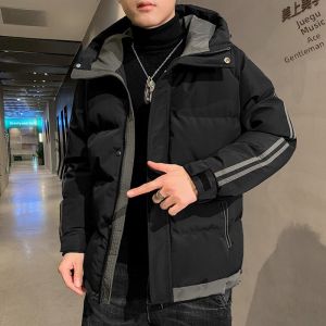 ROMON | Lormen Mens Cotton Jacket Autumn Winter New Thickened Short Warm Hat Anti-cold Down Cotton Coat Trendy Fashion Urban Style