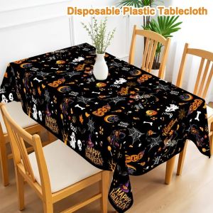 VIKAMA Reusable Halloween Tablecloth Pumpkin Ghost Spider Web Print Rectangle Table Cover Holiday Party Home Decor