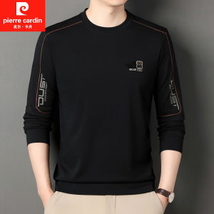 เสื้อยืดแขนยาวผ้าไหมพิมพ์ลายปัก Pierre Cardin สำหรับผู้ชาย ทรงหลวม คอกลม ระบายอากาศได้ดี ป้องกันการติดเชื้อ ฤดูใบไม้ร่วง 2025