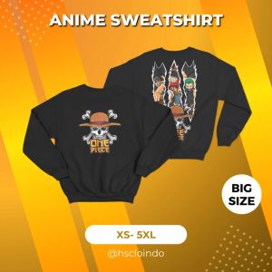 Hoodie Jumper HSCLO Sweater Black All Character One Piece Anime Manga Pullover Sweatshirt Bahan Fleece Ukuran Jumbo