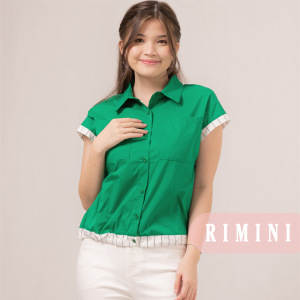 RIMINI - Atasan Wanita Kemeja Holiday Serut Garis XS-XL - Velsa Top 7032