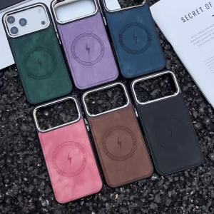 Luxury Wireless Charging Magnetic Leather Case For iPhone 17 16 15 14 13 12 11 Pro Max Plus For Magsafe Bumper Shockproof Cover