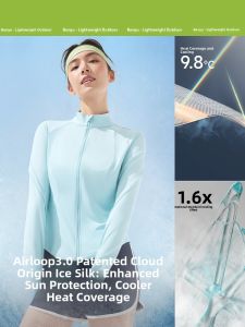 Beneunder | BaiGe Ice Silk Hooded Stand Collar Slim Fit Sun Protection Clothing Long Sleeve Zipper Closure Nylon Sportswear For Women
