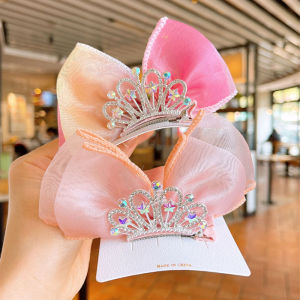 กิ๊บติดผม ผ้าไหมแก้ว รูปมงกุฎ ประดับโบว์ สไตล์เกาหลี สําหรับเด็ก กิ๊บติดผม รูปมงกุฎ ประดับโบว์น่ารัก พร้อมส่งจากไทย