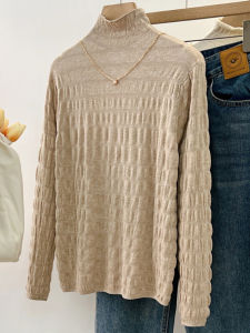 Fashionable Long Sleeve Knitted Base Shirt Womens Semi-High Collar Slim Fit Inner Wear Spring Autumn High End Feel Stylish