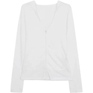 YUEZHONGWEI | White Ice Silk Hooded Cardigan Womens Summer Thin Short Long Sleeve Sun Protection Shirt Breathable Outerwear Slim Fit Top