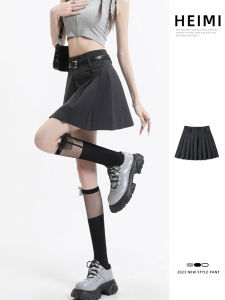 Váy Xếp Ly Chữ a Cạp Cao Màu Xám Cho Nữ Mùa Hè Phong Cách Mới Váy Ngắn Công Sở Thiết Kế Váy Ngắn Bó Sát