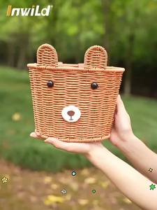 Vintage Woven Bicycle Front Basket for Balance Bike Retro Style Handmade Rattan Basket with Metal Bracket for Kids Bike Storage